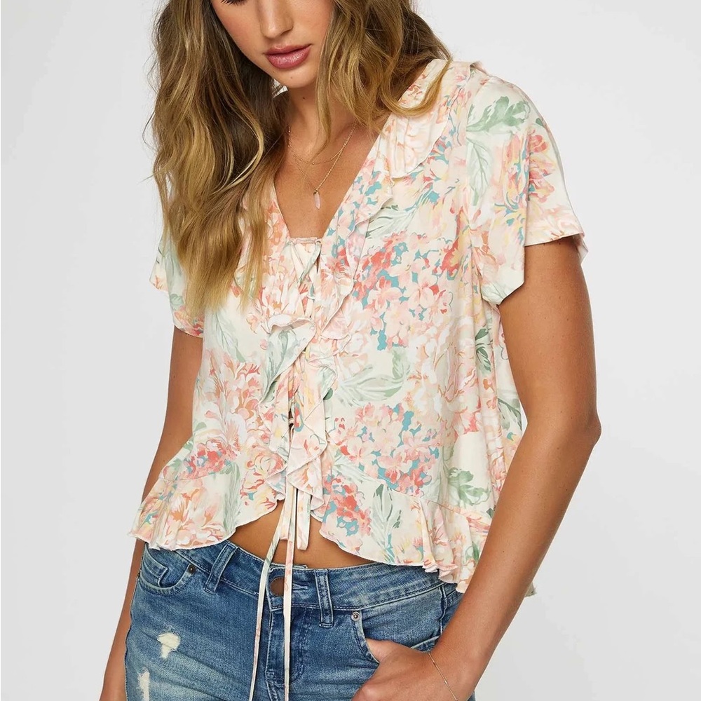 NWT O'Neill Avila Floral Top in Light Coral XS